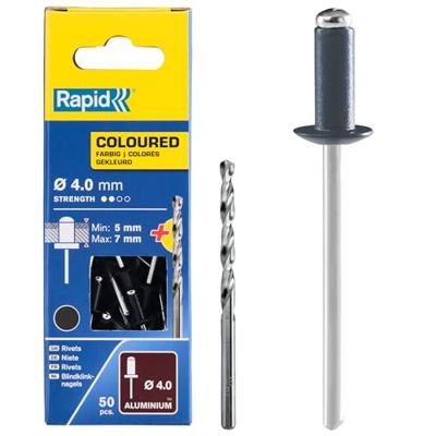 Rapid Blindklinknagels Donker Grijs | Ø4 x 10 mm | Incl. Boor | 50 Stuks - 5001465
