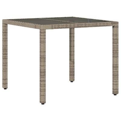 Tuintafel met glazen blad 90x90x75 cm poly rattan grijs - thumbnail