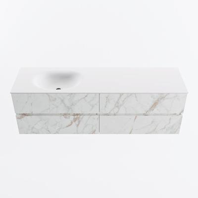 MONDIAZ VICA 160cm badmeubel onderkast Carrara 4 lades. Wastafel MOON links zonder kraangat, kleur Talc.