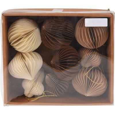 Papieren Kerstballen 8 cm 9 Stuks Wit/Bruin/Taupe