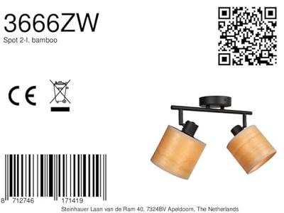 Steinhauer PlafondlampBambus zwart met bamboe 2-lichts - 3666ZW
