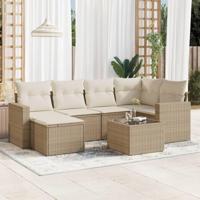 7-delige Loungeset met kussens poly rattan beige - thumbnail