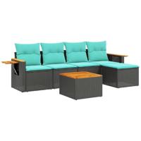 6-delige Loungeset met kussens poly rattan zwart - thumbnail