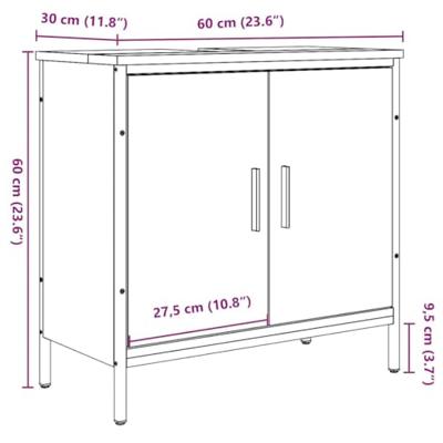 Wastafelkast 60x30x60 cm bewerkt hout oud houtkleurig