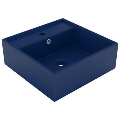 Wastafel met overloop vierkant 41x41cm keramiek mat donkerblauw Wastafel met overloop vierkant 41x41cm keramiek mat donkerblauw