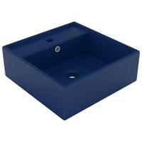 Wastafel met overloop vierkant 41x41cm keramiek mat donkerblauw - thumbnail