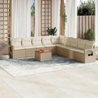10-delige Loungeset met kussens poly rattan beige - thumbnail