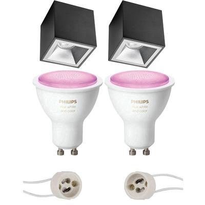 Philips Hue Vierkante Opbouwspot Set GU10 - Mat Zwart/Zilver - Bluetooth