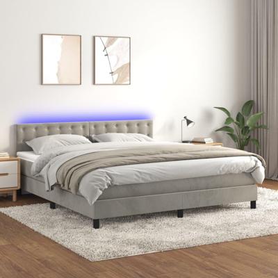 Boxspring met matras en LED fluweel lichtgrijs 160x200 cm