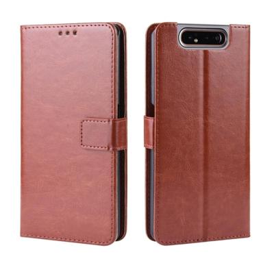 Retro Crazy Horse textuur horizontale Flip lederen case voor Galaxy A80/A90 met houder & kaartsleuven & fotolijstjes (bruin)