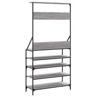 Kledingrek met schoenenrek 90x34x184 cm grijs sonoma eikenkleur - thumbnail