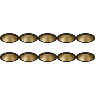 Spot Armatuur 10 Pack - Pragmi Pollon Pro - GU10 Inbouwspot - Rond - Zwart/Goud - Aluminium - Verdiept - Ø82mm