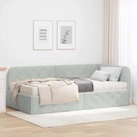 Hoekbedframe met matras Lichtgrijs 90 x 190 cm Fluweel - thumbnail