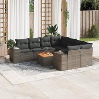 9-delige Loungeset met kussens poly rattan grijs - thumbnail