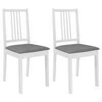 VidaXL Eetkamerstoelen met kussens 2 st massief hout wit - thumbnail