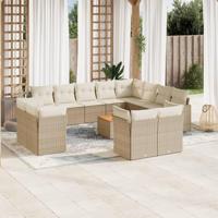 13-delige Loungeset met kussens poly rattan beige - thumbnail