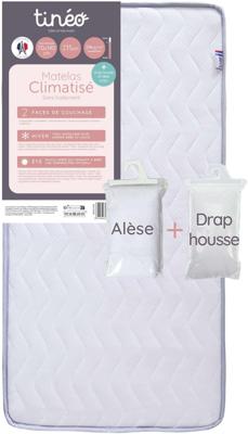Babymatras met airconditioning - 70 x 140 cm - Dikte 11 cm - Met hoeslaken en matrasbeschermer - TINEO Babymatras met airconditioning - 70 x 140 cm - Dikte 11 cm - Met hoeslaken en matrasbeschermer - TINEO