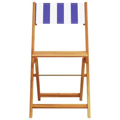 Tuinstoelen 8 st inklapbaar stof en massief hout blauw en wit - thumbnail