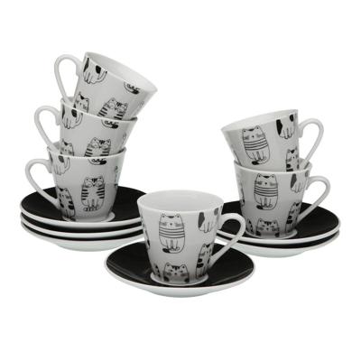 Set van 6 kopjes met schotel Versa Porselein Kat
