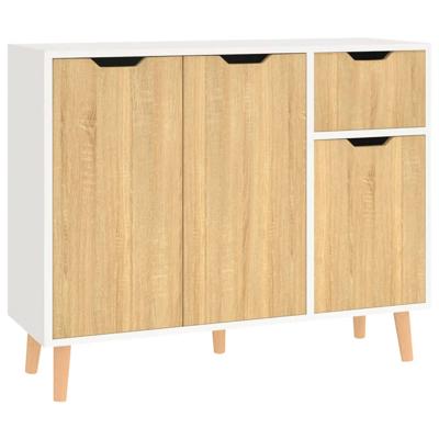 Dressoir 90x30x72 cm bewerkt hout wit en sonoma eikenkleurig