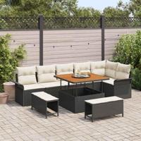 Tuinbankenset met kussen 9 pcs Zwart poly rattan - thumbnail