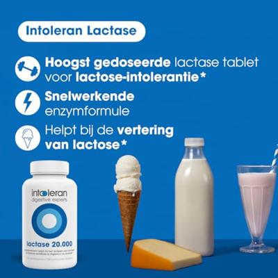 Lactase 20.000 - 150 Breektabletten | Lactose Intolerantie | Hoogst gedoseerd | Bevat Lactase dat helpt bij het verteren van Lactose | Puur & vegan