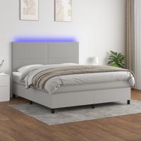 Boxspring met matras en LED stof lichtgrijs 160x200 cm - thumbnail