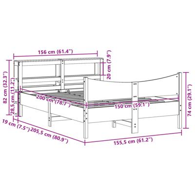 Bedframe met hoofdbord massief grenenhout wasbruin 150x200 cm