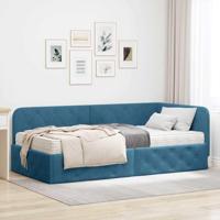 Hoekbedframe met matras Blauw 90 x 200 cm Fluweel - thumbnail