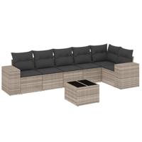 7-delige Loungeset met kussens poly rattan lichtgrijs - thumbnail
