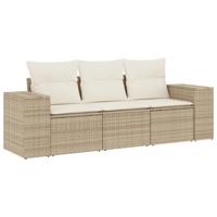 3-delige Loungeset met kussens poly rattan beige - thumbnail