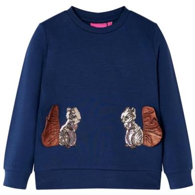 Kindertrui met eekhoorns van pailletten 140 marineblauw Kindertrui met eekhoorns van pailletten 140 marineblauw