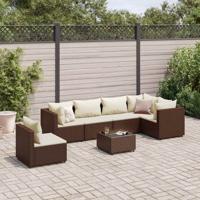 7-delige Loungeset met kussens poly rattan bruin - thumbnail