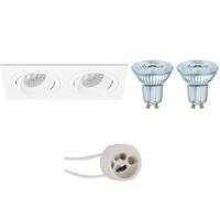 LED Spot Set - LEDVANCE Parathom PAR16 940 36D - Pragmi Borny Pro - GU10 Fitting - Dimbaar - Inbouw Rechthoek Dubbel - Mat Wit - 4.5W - Natuurlijk Wit 4000K - Kantelbaar - 175x92mm - thumbnail