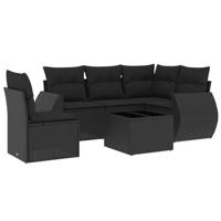 6-delige Loungeset met kussens poly rattan zwart - thumbnail