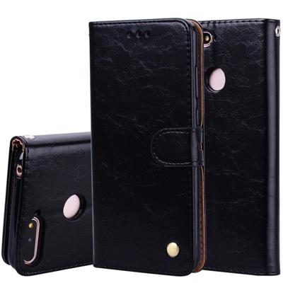 Zakelijke stijl olie Wax textuur horizontale Flip lederen draagtas voor Huawei Honor 7A (met vingerafdruk gat) met houder & Card Slots & Wallet(Black