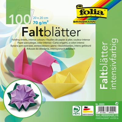 Origami papier Folia 70gr 20x20cm 100 vel assorti kleuren