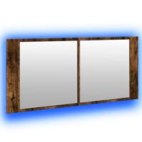 Badkamerkast met spiegel en LED 100x12x45 cm gerookt eikenkleur - thumbnail