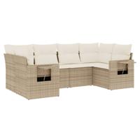 6-delige Loungeset met kussens poly rattan beige - thumbnail