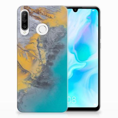 Huawei P30 Lite | TPU | Siliconen hoesje | Marble Blue Gold Huawei P30 Lite | TPU | Siliconen hoesje | Marble Blue Gold
