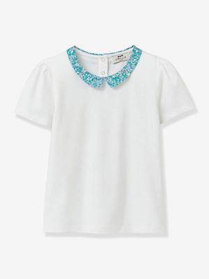 T-shirt met Claudinekraag van Liberty® stof, biologisch katoen CYRILLUS ecru