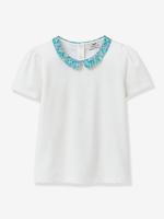 T-shirt met Claudinekraag van Liberty® stof, biologisch katoen CYRILLUS ecru - thumbnail