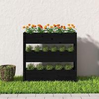 Plantenbak 112x25x104,5 cm massief grenenhout zwart - thumbnail