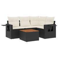 5-delige Loungeset met kussens poly rattan zwart - thumbnail