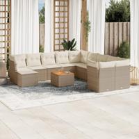 12-delige Loungeset met kussens poly rattan beige - thumbnail