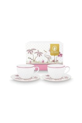 Pip Studio Set/2 Koppen & Schotels Jolie Stippen Goud Roze