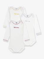 Set van 3 gemengde body's met lange mouwen en een boodschap van PETIT BATEAU wit - thumbnail