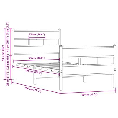 Bedframe met hoofdbord en voetbord zonder matras 107x203 cm