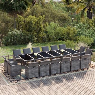 17-delige Tuinset met kussens poly rattan grijs