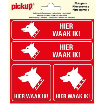 Sticker Hier waak ik ! - 150x150 mm 4 stuks.